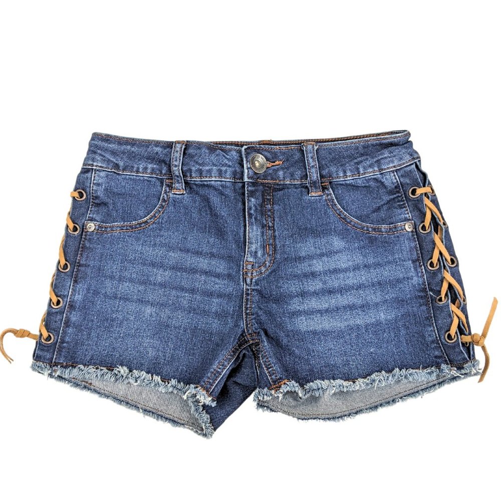 Justice faux leather laced denim shorts 12R